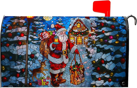 Father Christmas Mailbox Covers Magnetic Merry Christmas Mail Box Cover Santa Claus Mailbox Wraps Magnetic Standard Size 21x18 inch for Outside Garden Yard