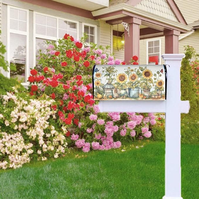 Summer Sunflower Mailbox Covers Magnetic Standard Size Yellow Sunflowers Floral Mailbox Post Cover Magnetic Waterproof Decor Rustic Flowers Mailbox Wraps for Garden Yard 21 * 18 Inch