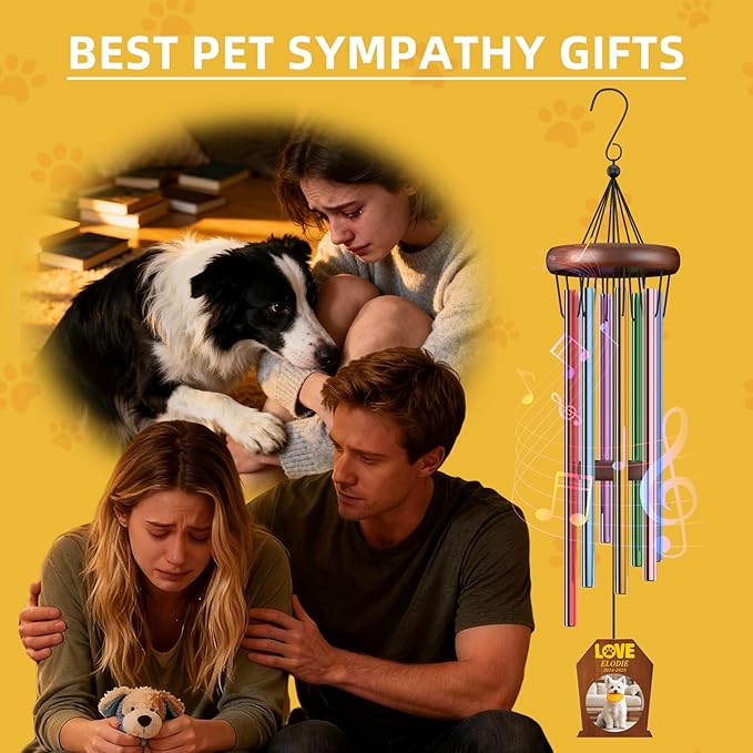Personalized Pet Memorial Wind Chimes Custom - Custom Dog Memorial Wind Chime - Bereavement Gift for Pet Loss, Healing Wind Chimes for Loss of Cat (Tombstone Shape)