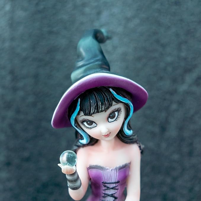 Purple Witch Resin Statue - Holding Magic Crystal Ball Home Decoration Halloween/Christmas Magician Theme Collectibles Mysterious Divination Gifts