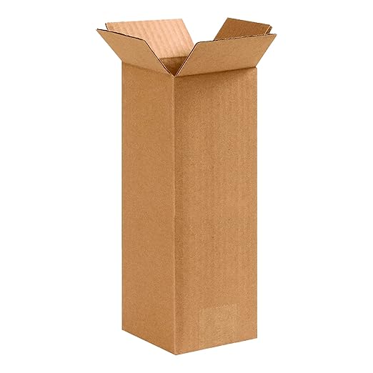BOX USA 4x4x10 Tall Corrugated Boxes, Tall, 4L x 4W x 10H, Pack of 25 | Shipping, Packaging, Moving, Storage Box for Home or Business, Strong Wholesale Bulk Boxes