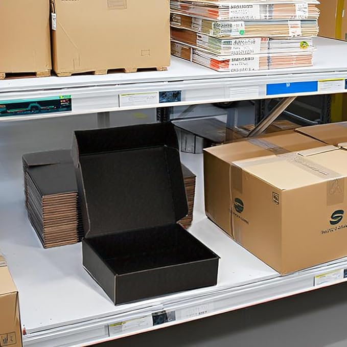 Small Shipping Boxes 12x8x2 Inch (25 Pack) - Sturdy Black Corrugated Cardboard Boxes for Small Business, Ecommerce, Mailing & Packaging | Recyclable Gift & Storage Boxes