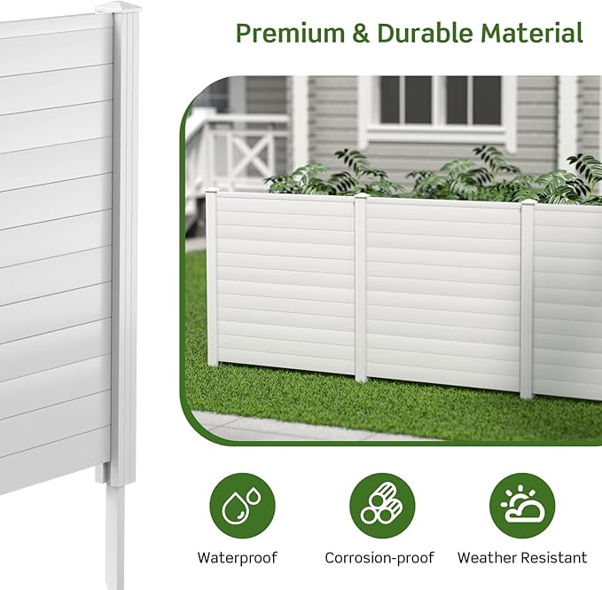 RELAX4LIFE Privacy Fence Screen, PVC Decorative Garden Fence Vinyl Fence Panels W/3 Cuspidal Stakes, Trash Enclosure 48" W x 48" H Air Conditioner Fence for Garden Yard Patio Lawn (1, White)
