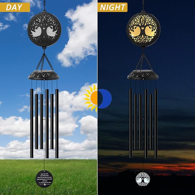 Solar Tree of Life Wind Chimes - Memorial Gift for Mom, Outdoor Garden Decor