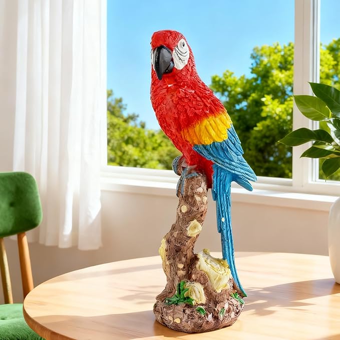 Vivid Standing Parrot Resin Statue - Lifelike Bird Animal Sculpture for Garden Courtyard Decor & Indoor Desktop Office Table Ornament