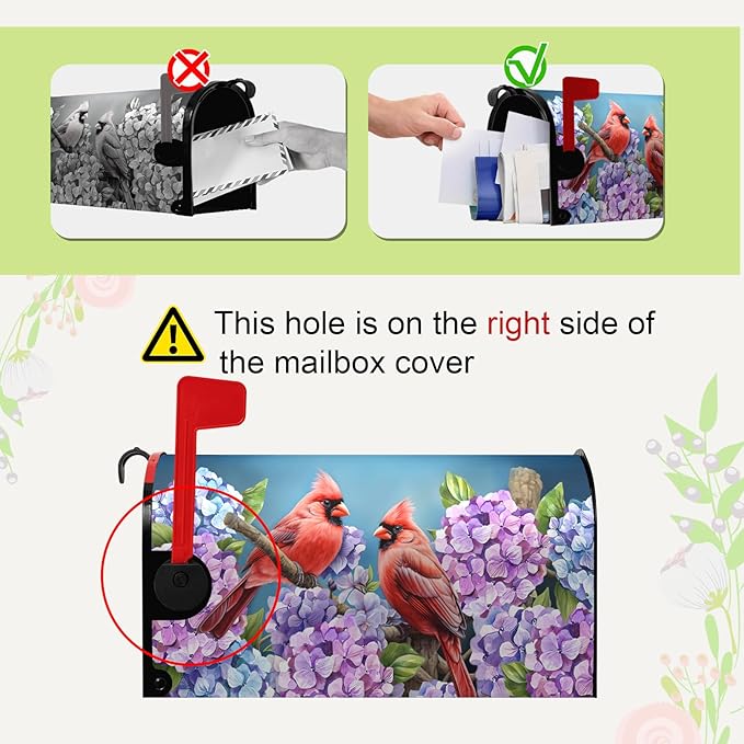 Spring Mailbox Covers Magnetic Oversized Cardinal Hydrangea Mailbox Post Cover Summer Flowers Bird Mailbox Wrap Colorful Floral Mailboxs Waterproof for Garden Yard Large Size 25.5x21 Inch