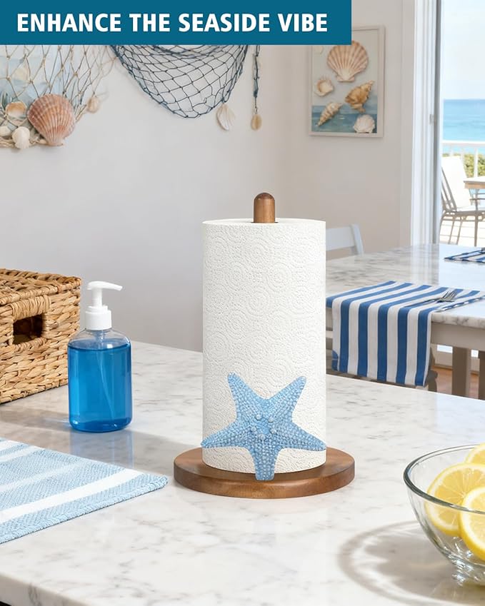 Starfish Ocean Decor for Kitchen & Bathroom, 3D Starfish Gifts for Women, Cute Wooden Paper Towel Holder, Kitchen Accessories, Housewarming Gifts