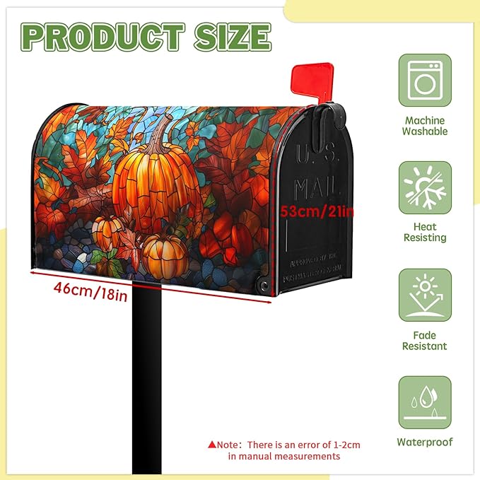 Vintage Pumpkin Mailbox Cover Fall Mail Box Covers Magnetic Standard Size 21x18 inch Autumn Pumpkins Post Letter Box Cover for Outside Garden Yard Halloween Thanksgiving