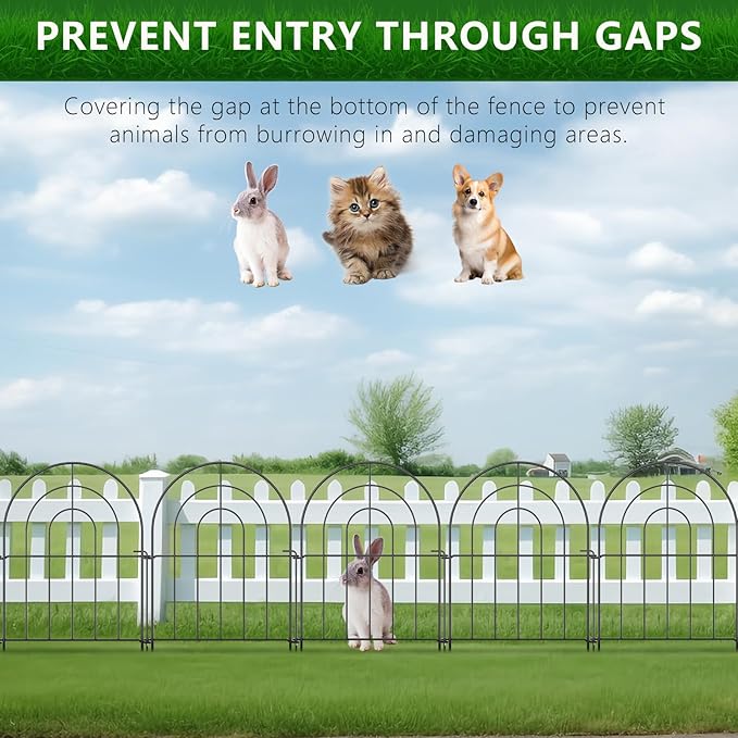 Decorative Garden Fence 17 Inch x 16 Feet, 12 Pack Rustproof Metal No-Dig Fence, Animal Barrier for Dogs, for Patio Outdoor Decoration