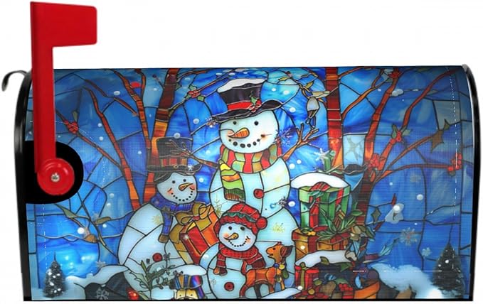 Giwawa Winter Snowman Mailbox Covers Christmas Mailbox Wrap Stained Glass Holiday Mailbox Xmas Decorations Happy New Year Mail Box Cover Magnetic Standard Size 18 x 21