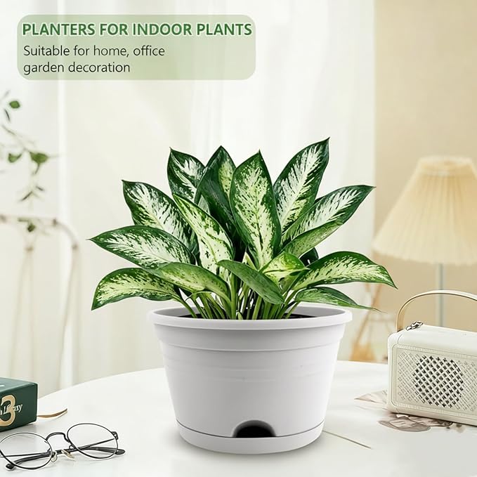 10 Inch Hanging Planters for Indoor Outdoor Plants, 4 Pack Hanging Plant Pots with Removable Chain & Drainage Trays, Lightweight Plastic Flower Pots for Home Garden Decor (Grey)