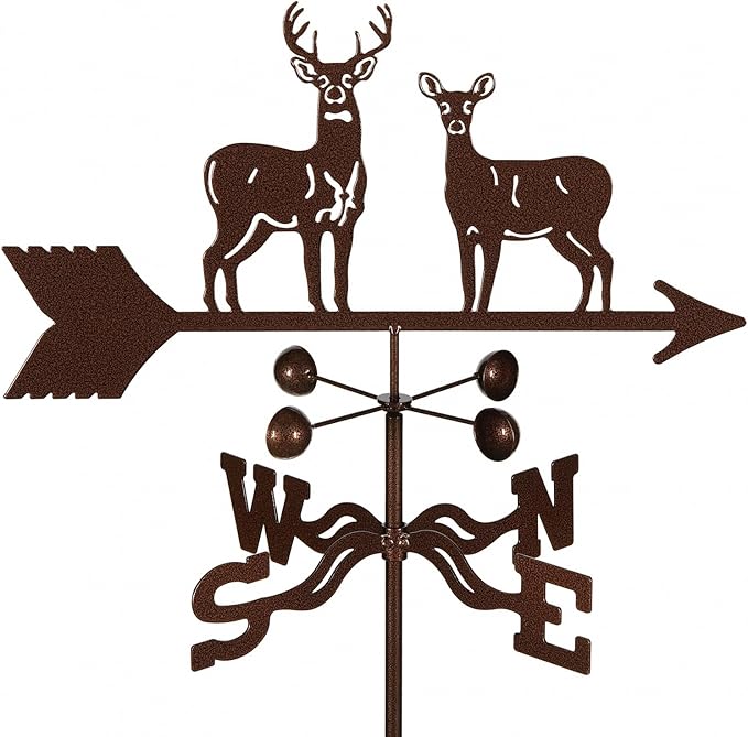EZ Vane Standing Deer Weathervane — 4-Sided Mount, Wind Cups, Antique Copper Finish, Steel with Durable Triple Powder Coating, Handcrafted in USA
