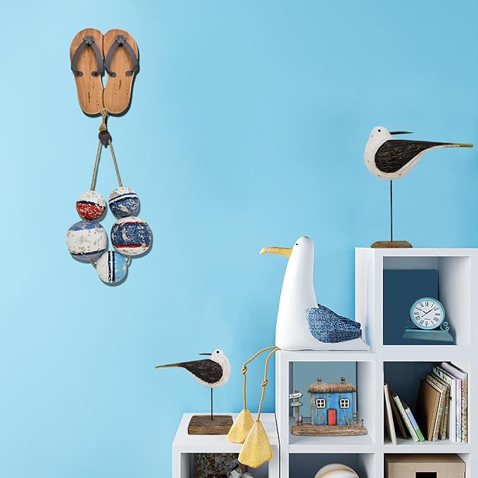 Aecipl Wooden Sea Bird Statue Seagull On Stand Decor Nautical Coastal Birds Sculpture Indoor Outdoor Animal Figurine Beach Themed Decoration Rustic Home Art for Bedroom Garden (H)