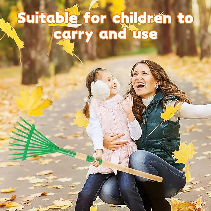 3Pcs Kids Rakes with Hardwood Handle - Metal Kids Leaves Rakes, 28" Child Size Lawn Rakes, Garden Tool Set for Kids Boys and Girls