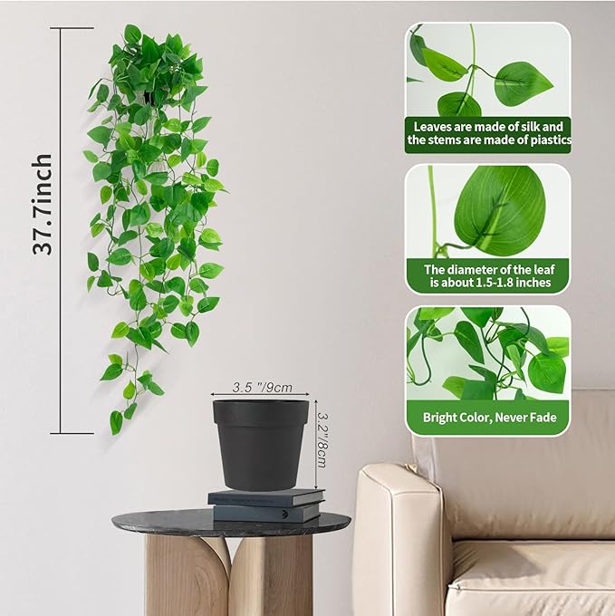 Fake Hanging Plants for Room Decor,1pcs Artificial Potted Plants Vines for Wall Home Office Aesthetic Living Kitchen Bathroom Coffee Table Shelf Indoor Outdoor Farmhouse Patio Decorations