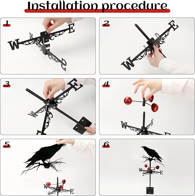Weathervane Roof Mount, Rust-Resistant & Durable Metal Wind Direction Indicators, Decor Weather Vane for Yard, Outside, Garden, Shed, Farmhouse & Chicken Coop (Crow)