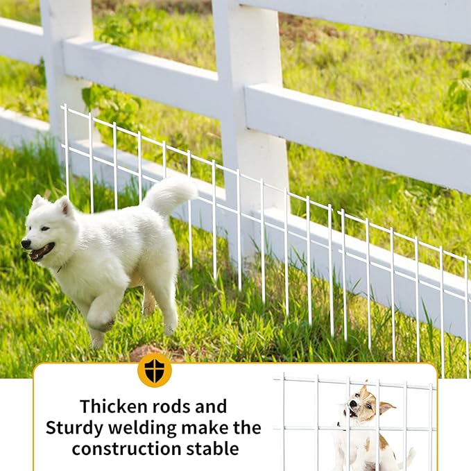 Adavin White Animal Barrier Fence,20Pack 20 in(L) X12 in(H) Galvanized Steel Stakes 1.6 in Spike Spacing No Dig fence for dogs,outdoor pet fence rabbit fences protector for Yard Patio.Total 33.5 Ft(L)