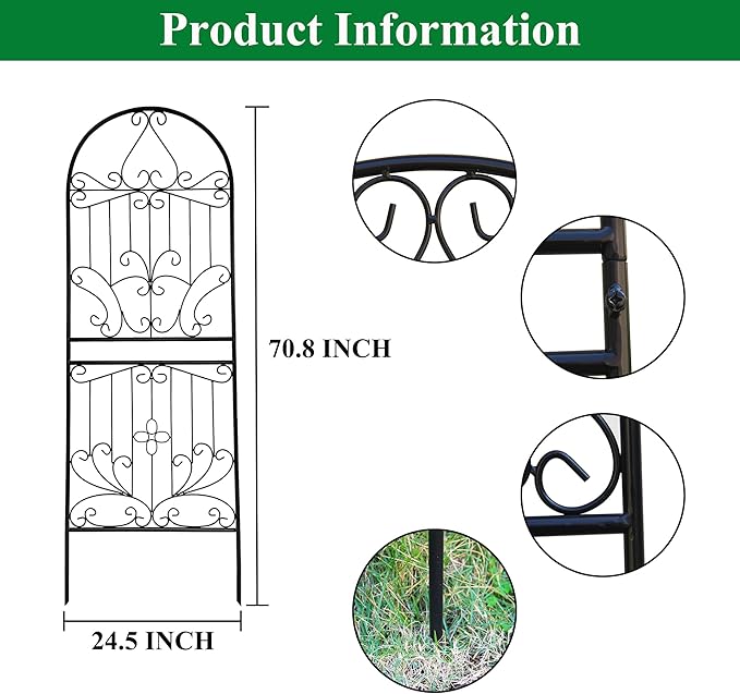 Trellis for Climbing Plants 70.8" H x 24.5" W Metal Iron Outdoor Wall Panel for Vines Flowers Elegant Garden Accent Decorative Structure 1 Pack