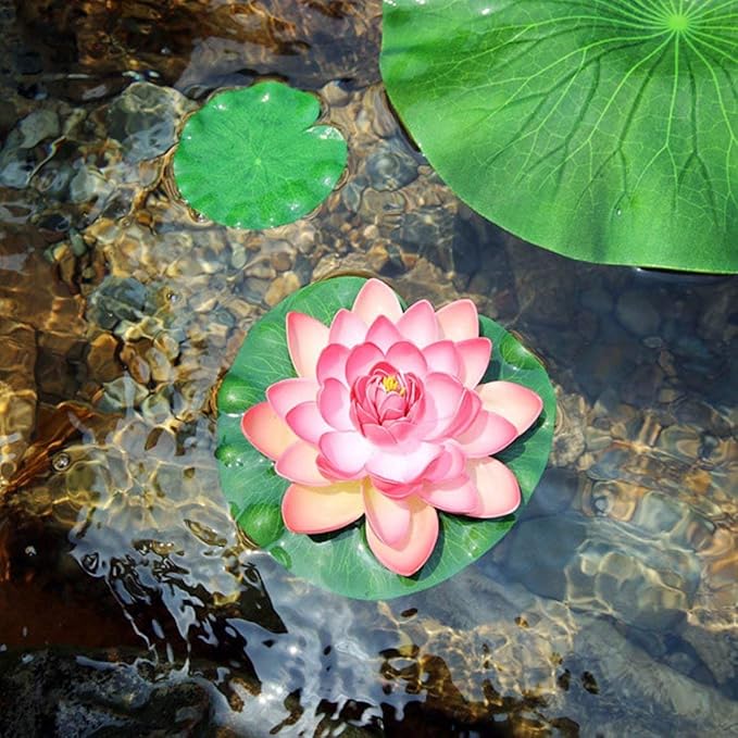 Superdream Water Floating Foam Large Lotus Flower for Pond Decor, Set of 6