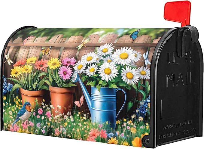 Spring Flowers Magnetic Mailbox Cover Bird Floral Mailbox Covers Magnetic Standard Size 21 X 25.5 Inch Sunflower Mailbox Post Cover Mailbox Wraps Mailbox Decor for Home Garden Outdoor Yard