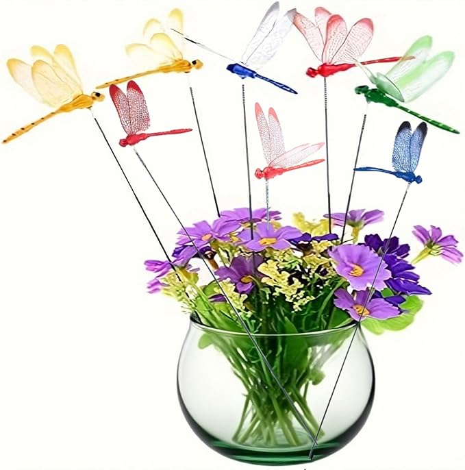 36PCS Dragonfly Garden Wooden Stakes, Suitable for Indoor and Outdoor lawns, Balcony Plants, Flower Pots, Easter Decorations of Artificial Dragonflies, Resistant to Sun Exposure and Wind and rain