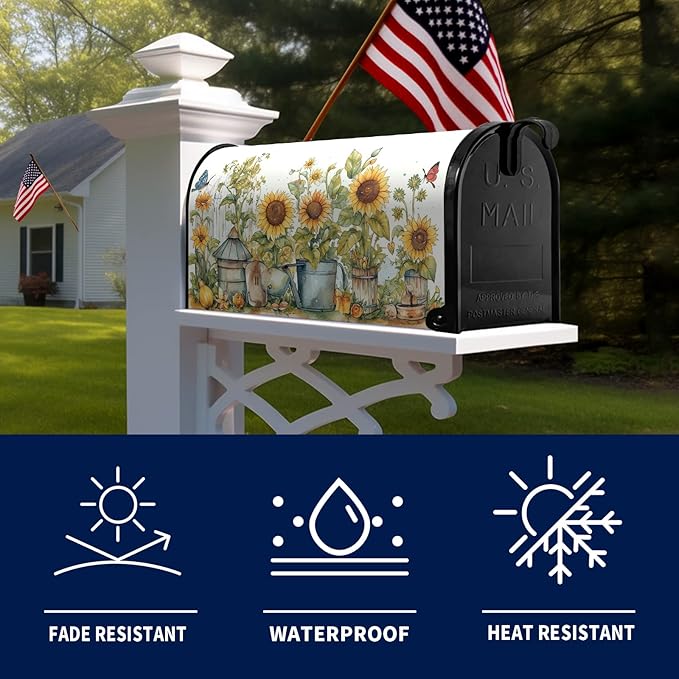 Summer Sunflower Mailbox Covers Magnetic Standard Size Yellow Sunflowers Floral Mailbox Post Cover Magnetic Waterproof Decor Rustic Flowers Mailbox Wraps for Garden Yard 21 * 18 Inch