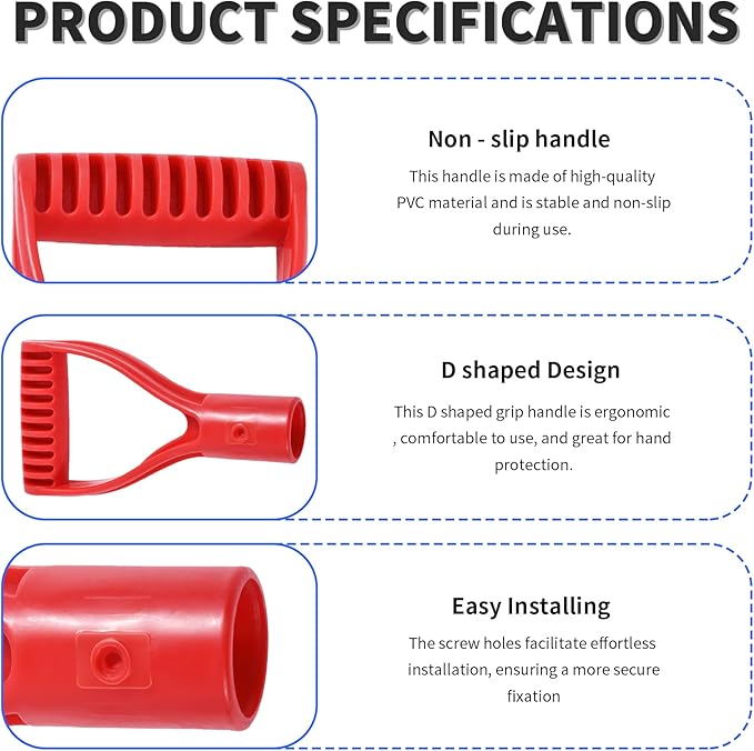 2 Pcs ID 1.26" Red Shovel D-Shaped Grip Handle,PVC Shovel D Straight Grip Handle,Plastic Spade Replacement Snow Removal Garden Accessorie Backyard Digging,7.09×3.74-in(H*T)