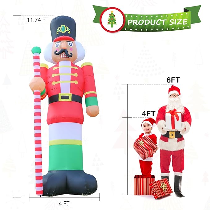 Taman 11.8 FT Christmas Inflatable Decorations, Large Nutcracker Propeller Built-in Bright LED Light Blow Up for Yard, Garden,Lawn Outdoor Holiday Yard Decorations