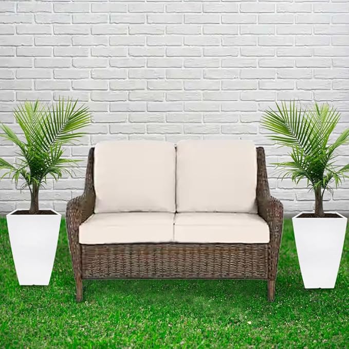 RUBBER BOND Plastic Plant Pots 2 Pack - Modern Indoor/Outdoor Planters for Home Decor - Weather-Resistant Large Flower Pots - Lightweight 22 Inches Tall Planters