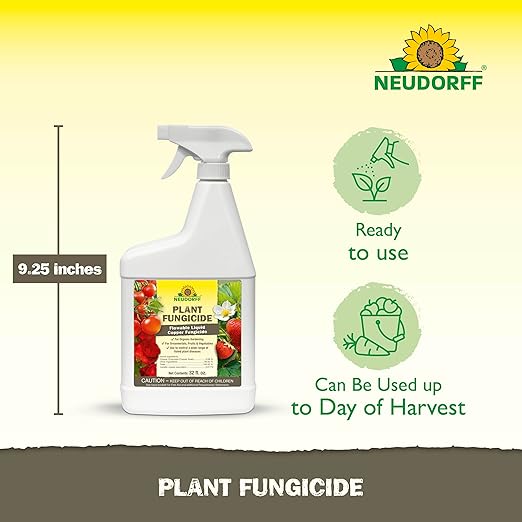 Neudorff Plant Fungicide Spray, Copper Soap Fungicide for Roses, Fruits & Vegetables Control Powdery Mildew and Other Diseases and Fungus for Organic Gardening, Ready-to-Use (32 oz)
