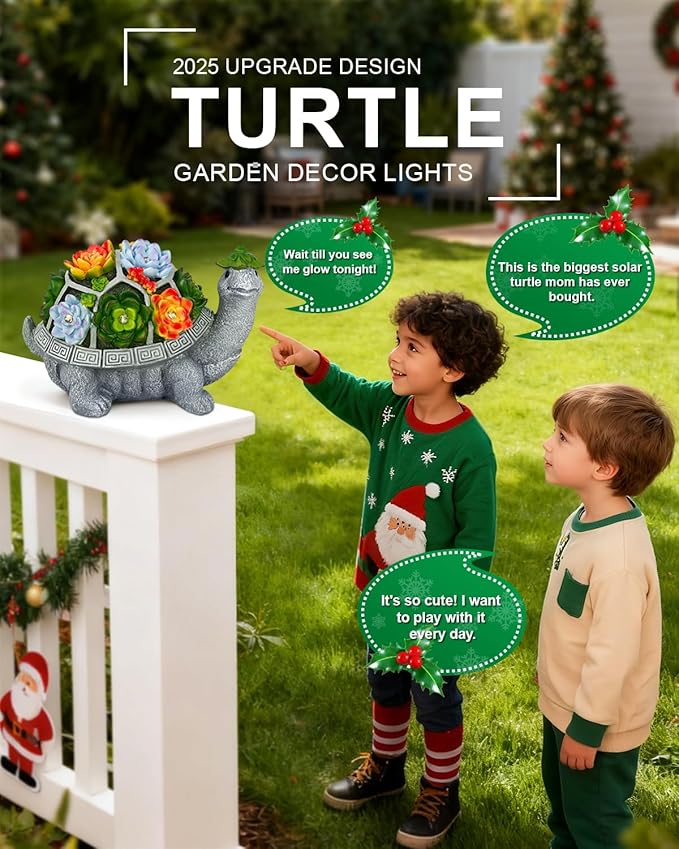 11.1 Inch Large Solar Garden Decor Turtle Statues Lights, Outdoor Figurine Decorations Ornament Lamps for Outside Yard, Lawn, Patio, Porch, Balcony, Unique Birthday Gifts for Mom women Grandma(Gray)