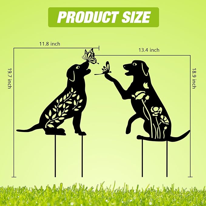 WONDER GARDEN Metal Dog Decor for Outside - 2 Pack Garden Stakes Decorative, Black Dog Silhouette Statues Lawn Ornaments Yard Patio Decor Women Men Mom Gifts