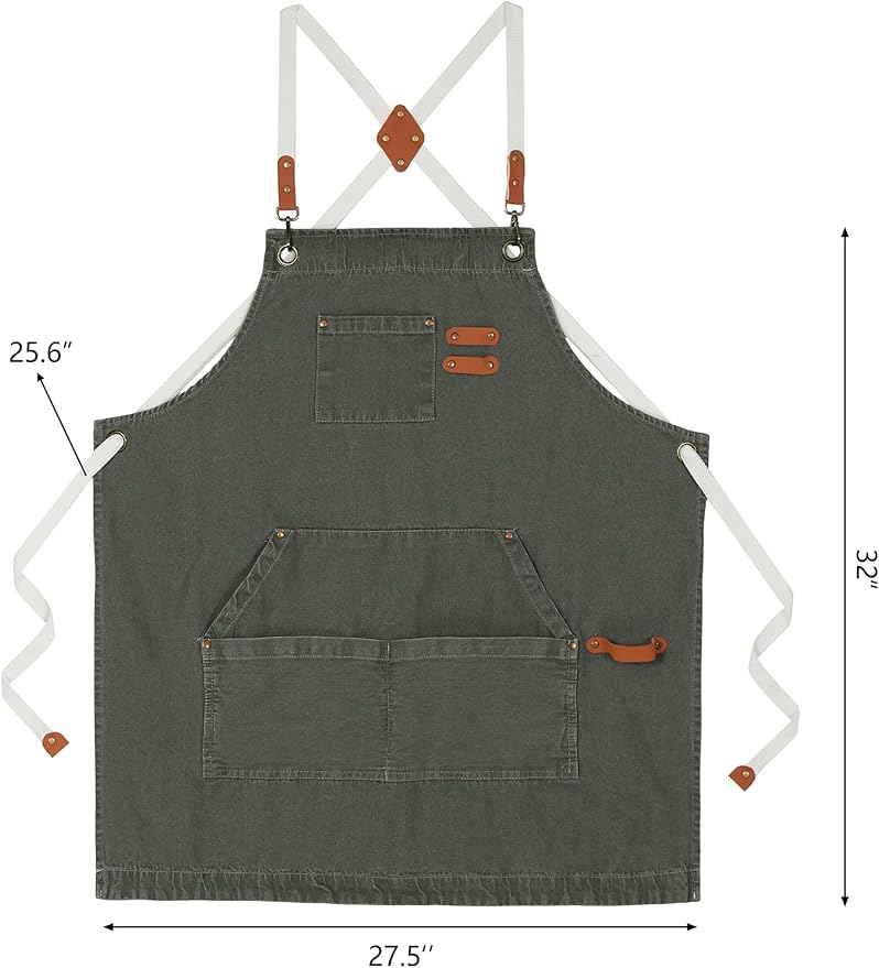 Denim Bbq Apron for Men Women with Pockets Adjustable Cross Back Chef Aprons for Kitchen Cooking Grilling Working