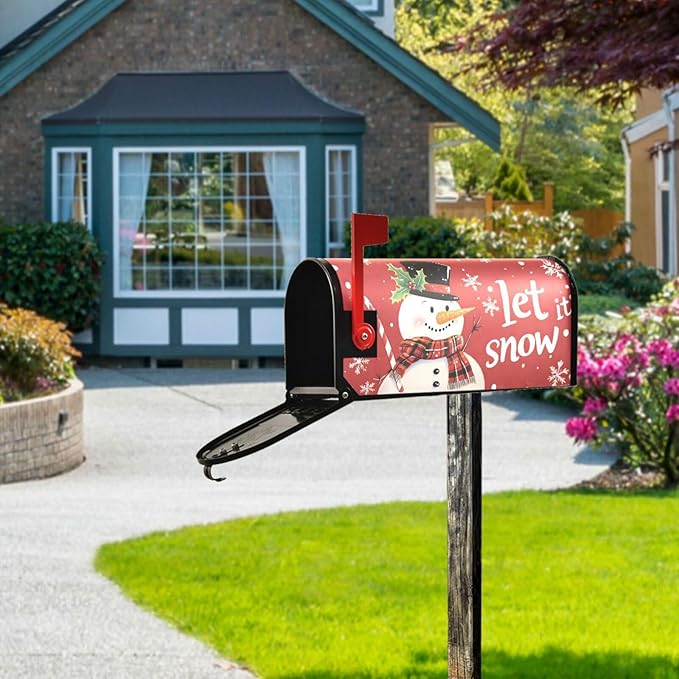 SUABO Mailbox Cover Red Background Snowman Standard Magnetic Mailbox Covers Wraps for Christmas Home Yard Garden Decor