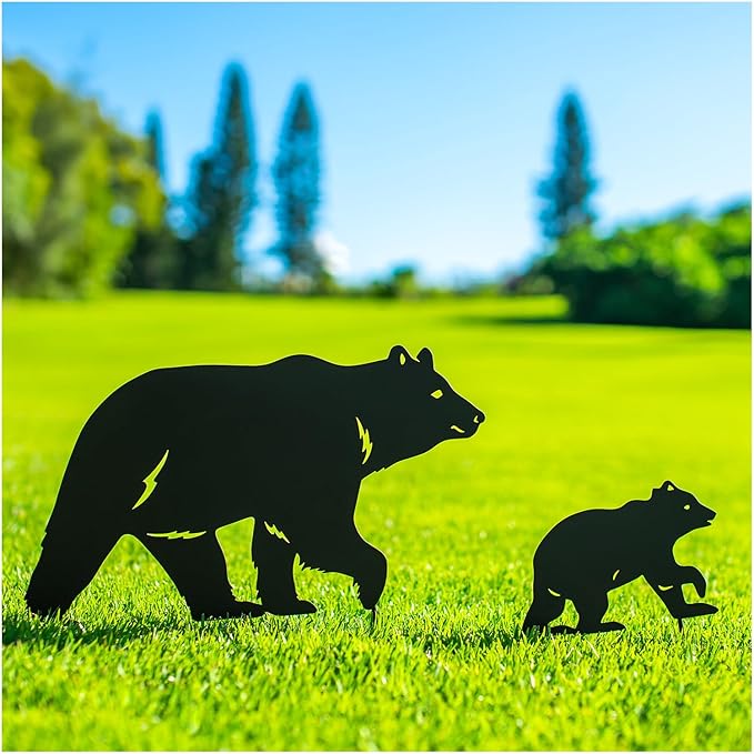 Bear Metal Garden Stakes Decorative Bear Gifts for Women/Men Bear Lovers Gifts,Black Bear Silhouette Statues for Yard Art,Outdoor Decor,Outside,Patio,Lawn Ornaments,Garden Decorations