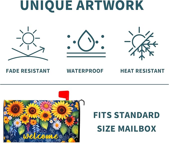 Welcome Flower Magnetic Mailbox Cover Spring Floral Mailbox Cover Magnetic Standard Size 21 X 25.5 Inch Sunflower Mailbox Post Cover Mailbox Wraps Mailbox Decor for Home Garden Outdoor Yard