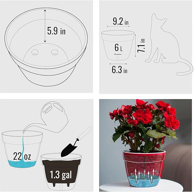 Santino ASTI 9.2 Inch Self Watering Planters Gold/Black (Set of 3) for Indoor Plants - Premium Quality Modern Plastic Pot w/Water Level Indicator for All House Plants, African Violets and Dahlias