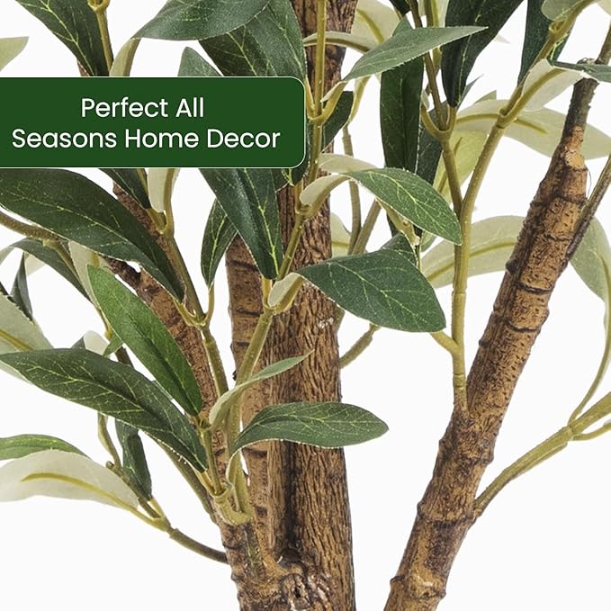 Artificial Fake Olive Tree 7FT Tall 1Pack Faux Silk Olive Tree for Home Living Room Office Decor Faux Artificial Plants Indoor Fake Potted Plants with Fruit & Free Moss