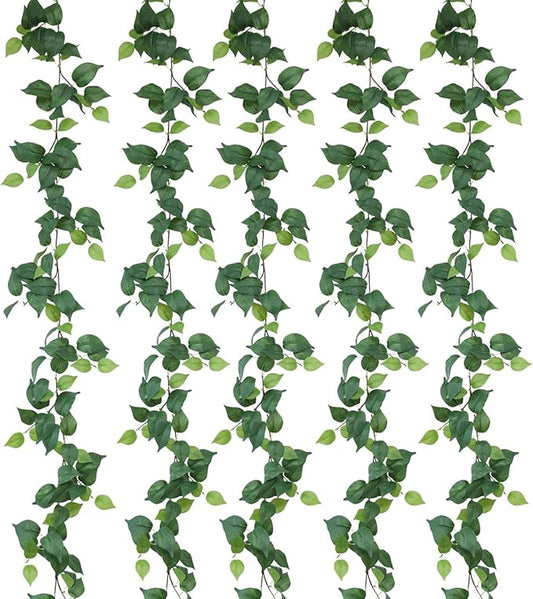 mizii 5 Pack 365" Artificial Scindaps Vines Garland Fake Vine with Silk Green Leaves Faux Hanging Plants Greenery Decoration for Bedroom Wall Party Wedding Room Home Decor