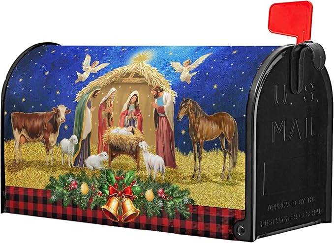 Christmas Nativity Mailbox Cover Magnetic for Winter Holiday Outdoor Garden Decor 21X18 in Mailbox Covers Magnetic Standard Size