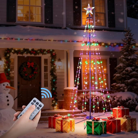 6Ft 240 LEDs Christmas Cone Tree Lights,RGB Outdoor Christmas Tree Lights with Remote Control, Waterproof String Lights Holiday Decorations for Yard Patio Garden Holiday - Multicolor