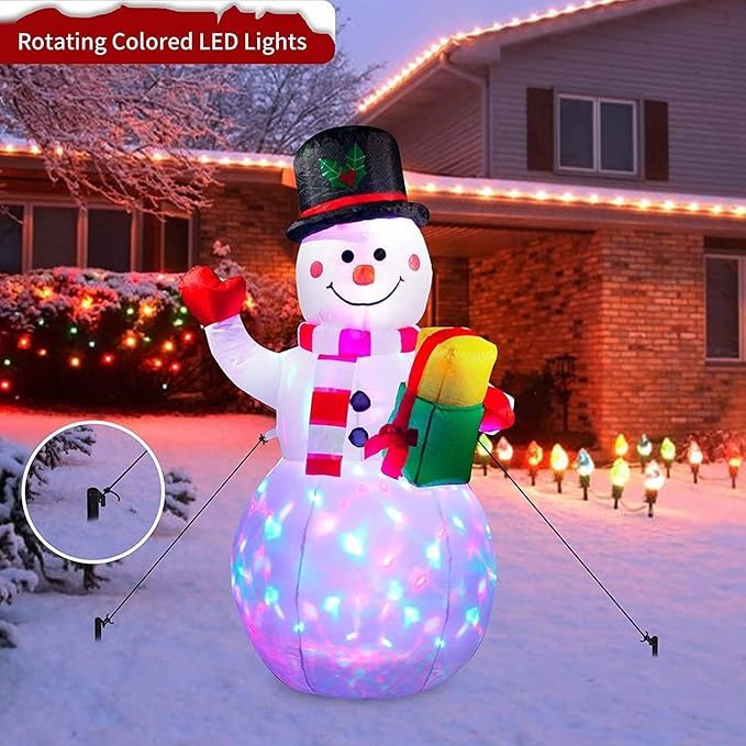 5FT Christmas Inflatables Snowman with Gift Box & Rotating Lights, Build-in LED Lights Blow up Xmas Inflatables Decoration for Yard Garden Lawn (Snowman)