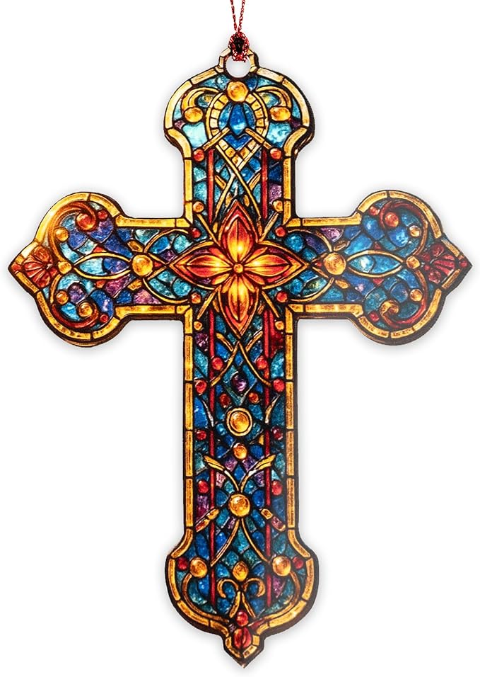 Nativity Ornaments-Cross Ornament-Christian Gifts for Men|Women-Regilious Gifts-Nativity Scene - Christian Christmas Ornaments-Easter Decor-Xmas Tree Decoration ONM-581-RST-Cross2