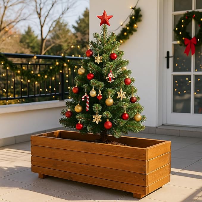 Wooden Raised Garden Bed Planter Box – Fir Wood Outdoor Vegetable, Herb & Flower Box with Drainage Holes – 47.24"x15.75"x12.6", Rot-Resistant, for Patio, Yard, Balcony
