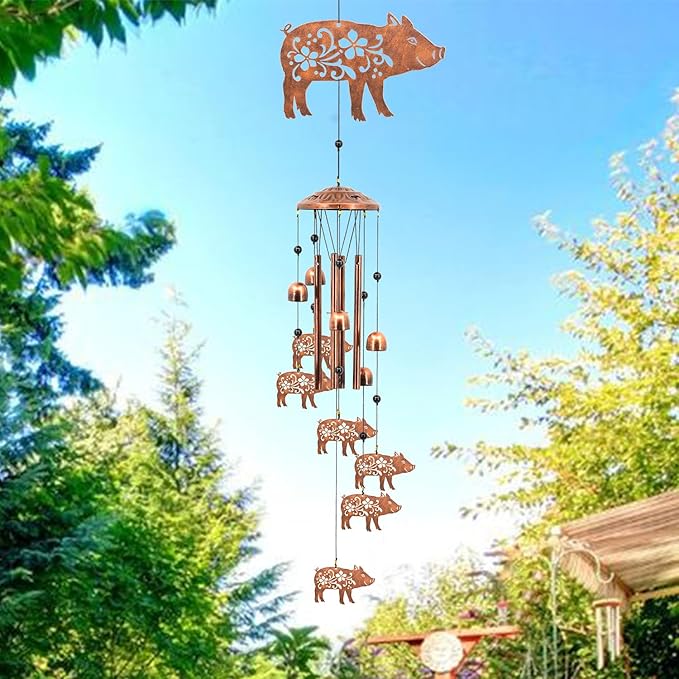 Pig Wind Chimes for Outside,Pig Farmhouse Memorial Gifts for Men/Women/Dad/Grandpa, Yard Outdoor Decor, Home Lawn Patio Garden Decoration (Pig)