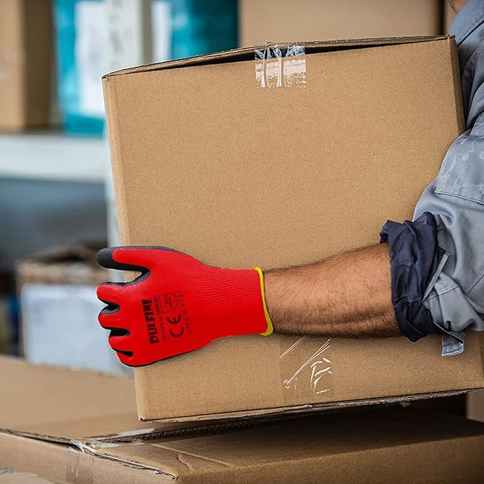 Safety Work Gloves PU Coated-12 Pairs,Red Seamless Knit Glove with Polyurethane Coated Smooth Grip on Palm & Fingers, for Men and Women, Ideal for General Duty Work (Extra Large)