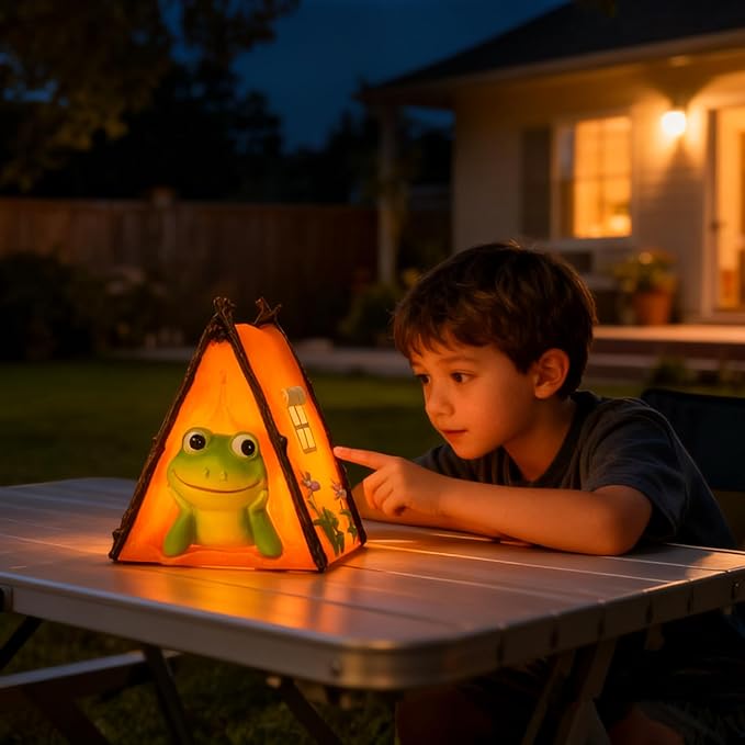 Solar Frog Garden Statues Outdoor Decor, Resin Outdoor Tent Statues with Solar Light , Yard Decorations Outdoor for Patio, Porch, Balcony, Lawn Ornaments, Housewarming Birthday Gifts for Mom Women