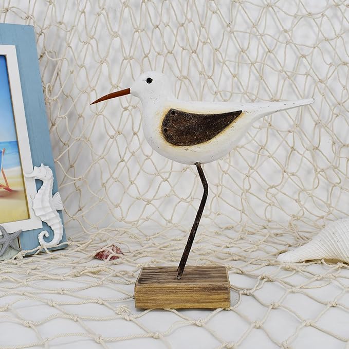 Aecipl Wood Bird Statue Standing Seagull Nautical Decor Coastal Birds Sculpture Indoor Outdoor Animal Figurine Beach Themed Decoration Rustic Home Art for Bedroom Garden (A, L)