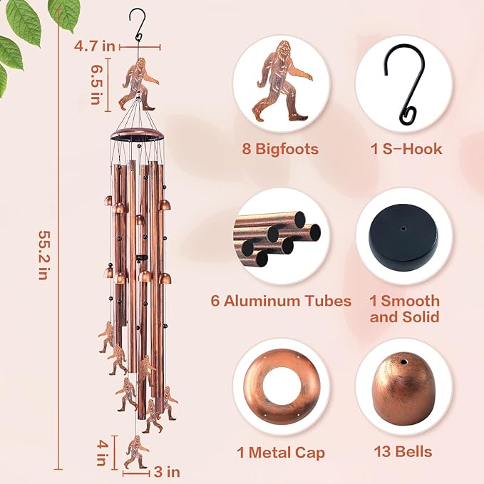 Extra Large 55 inch Bigfoot Wind Chimes for Outside,Big Foot Sasquatch Gifts for Men Women/Memorial Gifts/Birthday Gift Metal windchimes Outdoors/Indoors,Garden Decor,Patio,Home,Porch,Yard Decoration