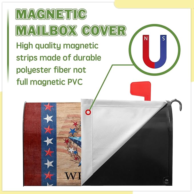 4th of July Mailbox Cover Patriotic Mailbox Covers Magnetic Welcome Post Letter Box Cover Star Mail Box Wrap Home Decor Outdoor Yard Decoration for Garden Standard Size 21x18 inch